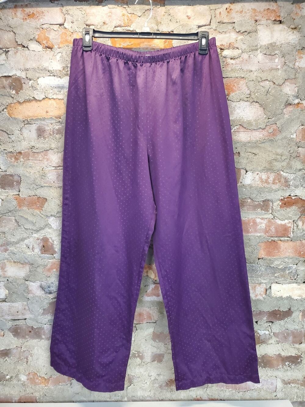 Womens Wide Leg Pants XL Purple Elastic Waist Polka Dot Pull On
